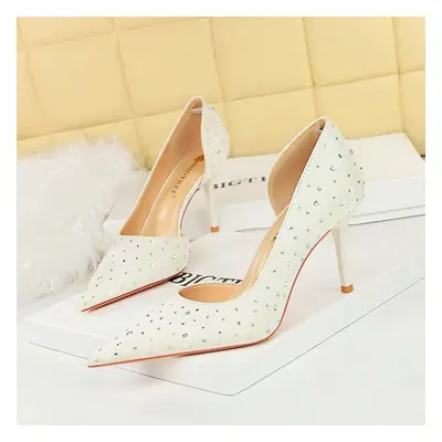 (white, 35) Women&apos;s Fashion Banquet High Heels Slim Heels Shallow Mouth Pointed Side Hollow