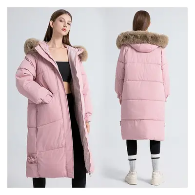 (pink, XXL) Autumn Winter Warm Coat Parka Women Solid Color Loose Long Hooded Jackets Outwear M-