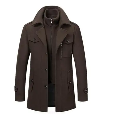 (coffee, XXXL) New Winter Wool Coat Men Fashion Double Collar Thick Jacket Single Breasted Trenc