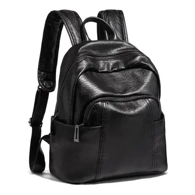 (black, 30cm*14cm*27cm) Women&apos;s Genuine Leather Cowhide Backpack Casual Large-capacity Soft