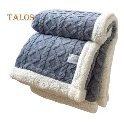 (blue, 2x2.3m) Winter Thickened Blanket Double-sided Fluff Plush Double-layer 3D Jacquard Solid 