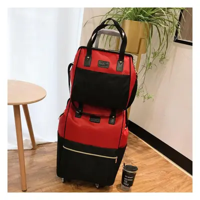 (red, S+L) Short Distance Travel Large Capacity Waterproof Luggage Bag Boarding Trolley Box Ligh