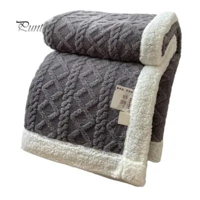 (grey, 2x2.3m) Winter Thickened Blanket Double-sided Fluff Plush Double-layer 3D Jacquard Solid 