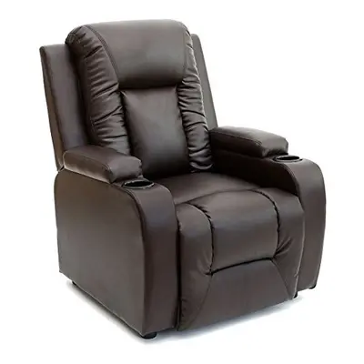 (Cream) Oscar Bonded Leather Recliner W Drink Holders Armchair Sofa Chair Reclining Cinema