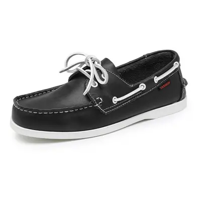 (black, 44) Men&apos;s 2-eye Boat Shoe Penny Loafers Casual Driving Walking Moccasin