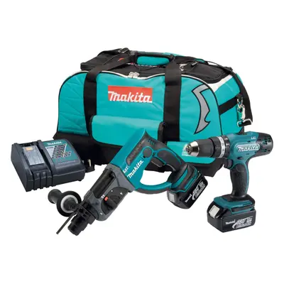 Makita DLX2025 18v LXT PC LXT Lithium Kit DHR202 SDS + DHP453 Combi Drill 3ah