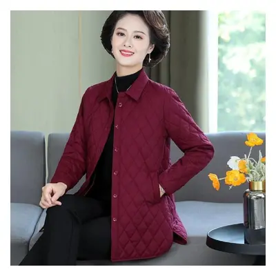 (red, 2XL) Women Thin Quilted Coats All-match Rhombus Lightweight Short Jacket Woman Loose Cotto