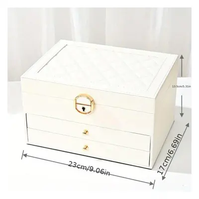 (white, 9.06*6.69*5.31inch) 3-layer Drawer Type Jewelry Storage Box, Desktop Lockable Finishing 