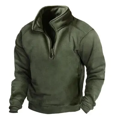 (army green, L) Men&apos;s Fleece Warm V-neck Zipper Sweatshirt Outdoor Sports Coats Pullover Me