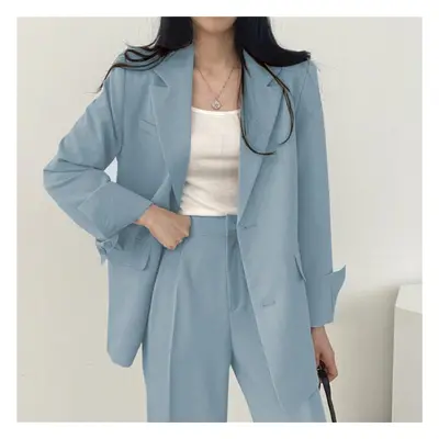 (blue, L) Fall Fashion Long Sleeve Blazer Pant Sets Blazers Women Casual Womens Piece Outfit Set