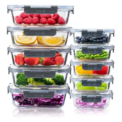 (Rectangle) Meal Prep Glass Food Storage Containers Pack, Meal Prep Containers with Snap Lock Le