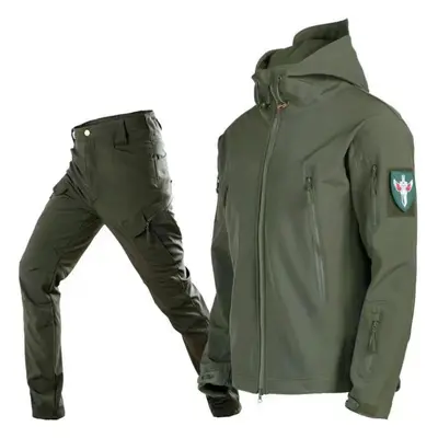 (army green, L) Military Shark Skin Soft Shell Suits Men Tactical Windproof Waterproof Jacket Me