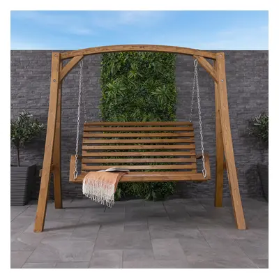 2-3 Seater Larch Wood Wooden Garden Outdoor Swing Seat Bench Hammock 1.9M