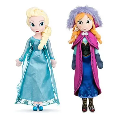 (Elsa+Anna, 50cm) 2PCS Frozen Anna Elsa Dolls Snow Queen Princess Stuffed Doll Plush Kids Toys