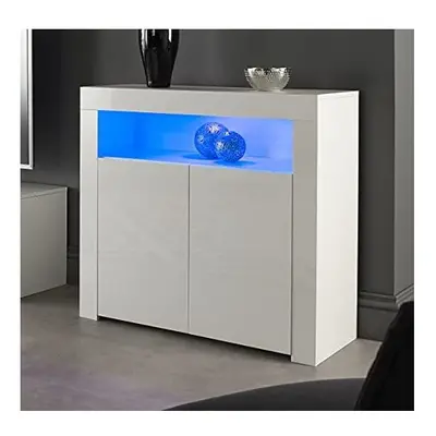 MMT Furniture Designs Ltd Modern White Matt Gloss Buffet Sideboard Display Cabinet with LED Ligh