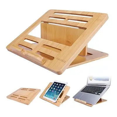 Bamboo Fodable Laptop Notebook Riser Stand Desktop Adjustable with Angles Notebook Mount Holder,