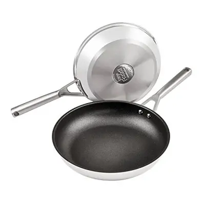 Ninja Foodi ZEROSTICK Stainless Steel 2-Piece Frying Pan Set, 24cm/28cm [C62200UK] Non-Stick, In