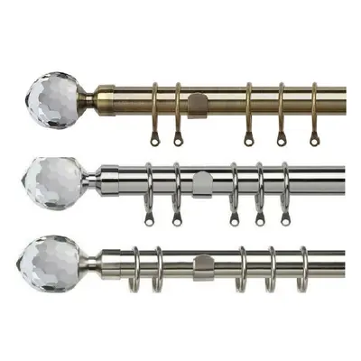 (Chrome, 170cm - 300cm) Crystall Ball 25-28mm Extendable Curtain Pole Set