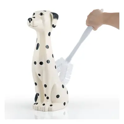 Allure Home Creation Dalmatian Dog White & Black 2-Piece Ceramic Toilet Brush Holder w/White Pla