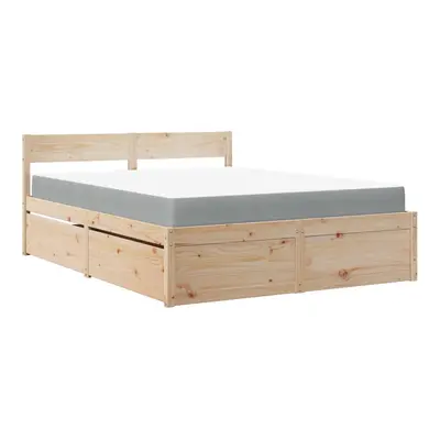 (natural, x cm) vidaXL Bed with Drawers and Mattress Home Bed Base Bedstead Solid Wood Pine