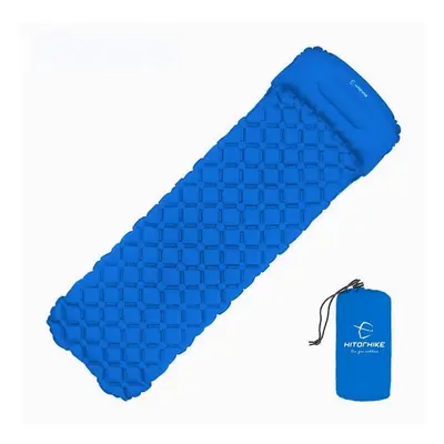 (Blue) Outdoor Sleeping Pad Camping Inflatable Mattress with Pillows Travel Mat Folding Bed Ultr