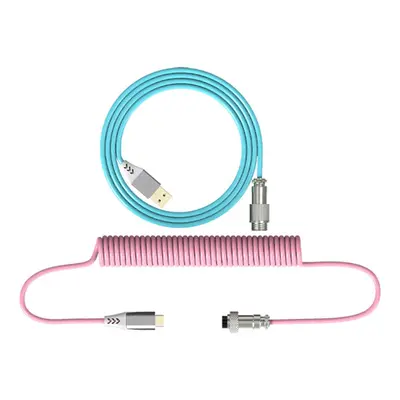 (blue+pink) 2.2m Mechanical Keyboard Coiled Cable DIY Handmade Woven/TPE Cable with USB Type-C I