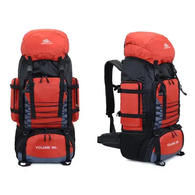 (Red) 90L Large Capacity Outdoor Backpack Waterproof Mountaineering Camping Trekking Hiking Back