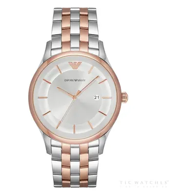 Emporio Armani Mens Gents Watch Rose Gold And Silver Stainless Steel Strap Silver Dial AR11044