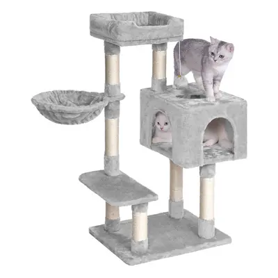 (Grey) Cat Tree With Doors, Hammock, Scratching Post