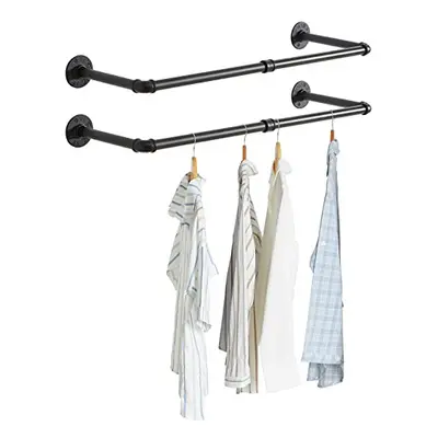 IBUYKE Wall Mounted Clothes Rail, Set of 2, 94cm Industrial Pipe Clothes Bar Rack, Heavy Duty Re