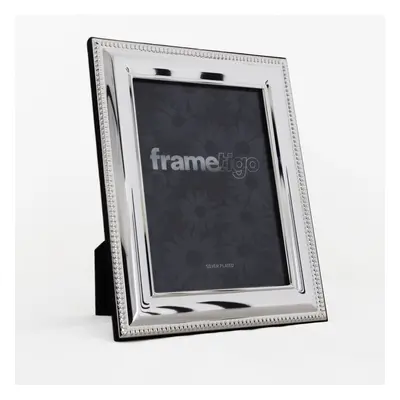 (8"x10" (20x25cm)) Silver Plated Photo Frame Picture Modern Wide Beaded Gift Freestanding All Si