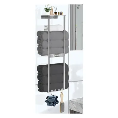 (Silver) Towel Rail Wall Mounted - Brushed Nickel Towel Holders for Bathrooms