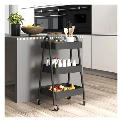 HOMCOM 3-Tier Rolling Utility Cart Kitchen Storage Trolley on Wheels Black