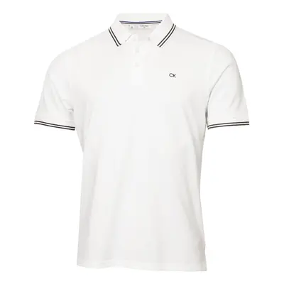 (S, White Tipped) Calvin Klein Mens Campus Button Ribbed Collar Golf Polo Shirt