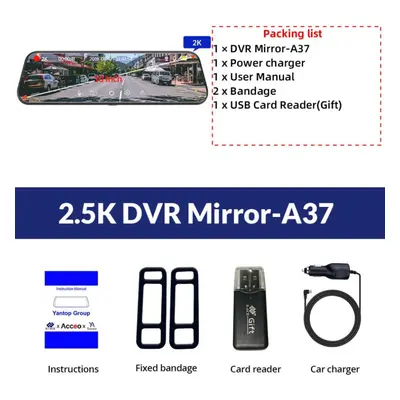 (Single lens) E-ace Car Dvr Camera 10&apos;&apos; Touch Screen Streaming Rear View Mirror Dash C