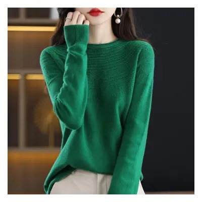 (green, XL) Grace Comfort Autumn Winter Female Mock-neck Cashmere 100% Merino Wool Twisted Sweat