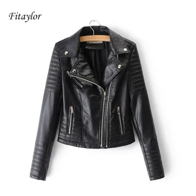 (black, S) Women Motorcycle Faux Leather Jackets Ladies Streetwear Black Coat Long Sleeve Autumn