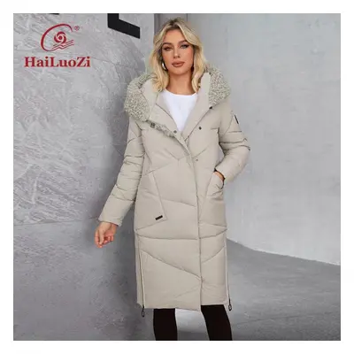 (beige, M) Hailuozi New Women&apos;s Winter Coat Large Pockets Hooded Cotton Classic Fashion Wom