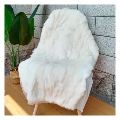 (white) Leather Rabbit Skin Fur Throw Patchwork Blanket Warm Soft Furry Area Rug For Living Room