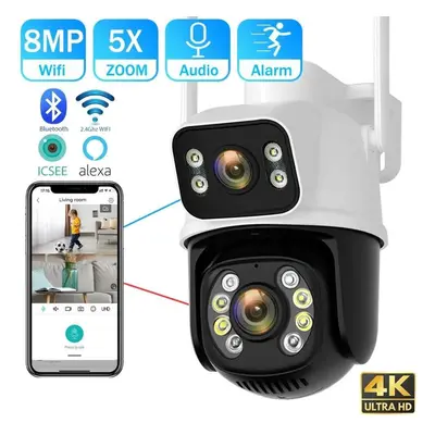 (AU Plug) 8mp 4k Dual Lens Wifi Ptz Camera Smart Home Night Vision Dual Screen Outdoor Security 