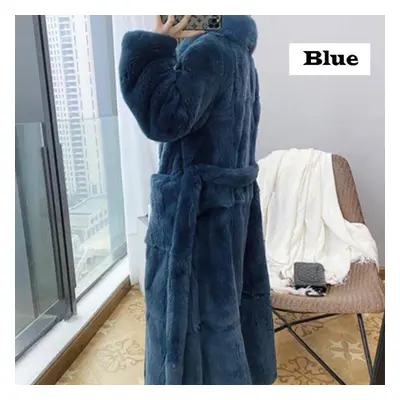 (blue, 3XL) Winter Women Fashion Coat Color Plus Size Coat Luxury Jacket Fur Coat Ladies Warm Ho