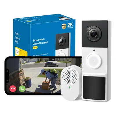 Battery Video Doorbell Wireless 2K 3MP Ultra-Clear Doorbell Camera, Ring Chime Included, Color N