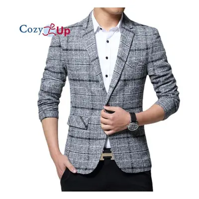 (grey, XXL) Cozy Up Men&apos;s Casual One Button Regular Fit Blazer Sport Coat Suit Jacket