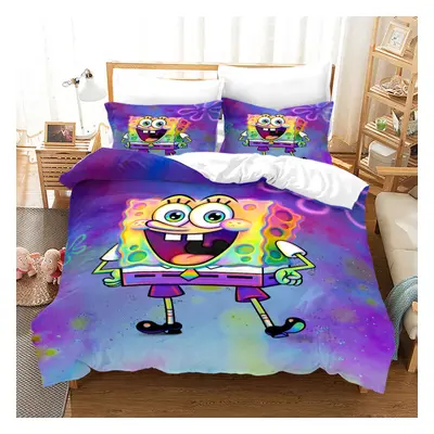 (Single-135x200cm, 2) SpongeBob SquarePants Kids Single Double Bed Linen 3D Duvet Cover Set