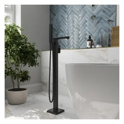 Modern Freestanding Bathroom Shower Bath Mixer Tap Handheld Hose Matt Black