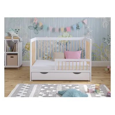 (White/Pine) Luca | Cot Bed 120x60cm with drawer