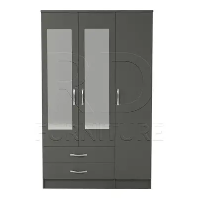 Ready assembled Classic Door Drawer Mirrored Wardrobe Grey