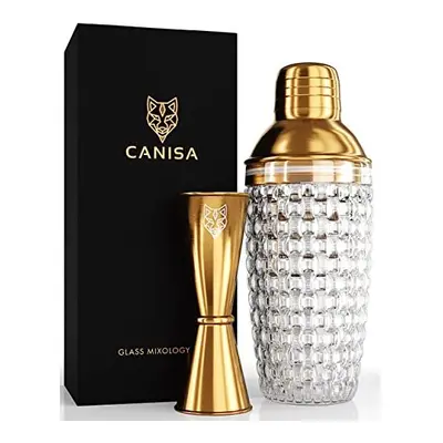 Canisa Premium Cocktail Shaker Set - Gold Cocktail Making Set with Glass Cocktail Shaker and Jig