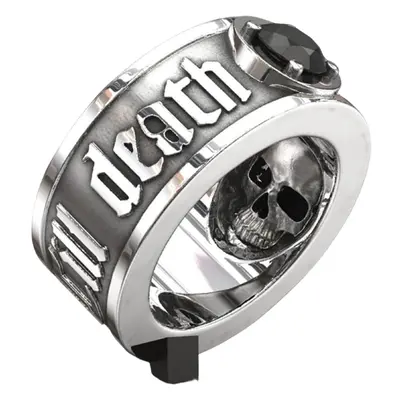 (8) Till Death Do Us Part Men's Stainless Steel Black Crystal Skull Rings Motorcycle Party Gothi