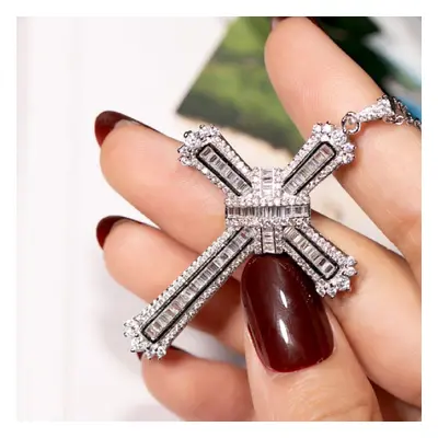 925 Sterling silver Cross Pendant Necklace Clear pave SONA Diamond Necklace Pendant for Men Wome